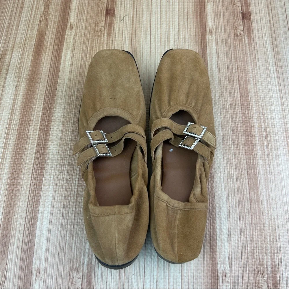 FREE PEOPLE Ballet Flats Size 8.5 Brown Gemini Crystal Mary Jane Square Toe